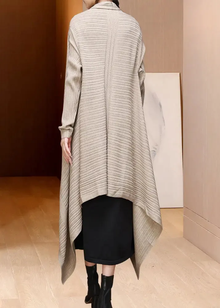 Loose Coffee V Neck Asymmetrical Woolen Cardigans Fall ML2726