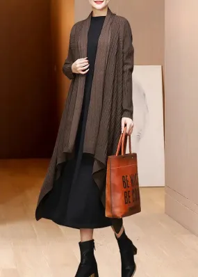 Loose Coffee V Neck Asymmetrical Woolen Cardigans Fall ML2726