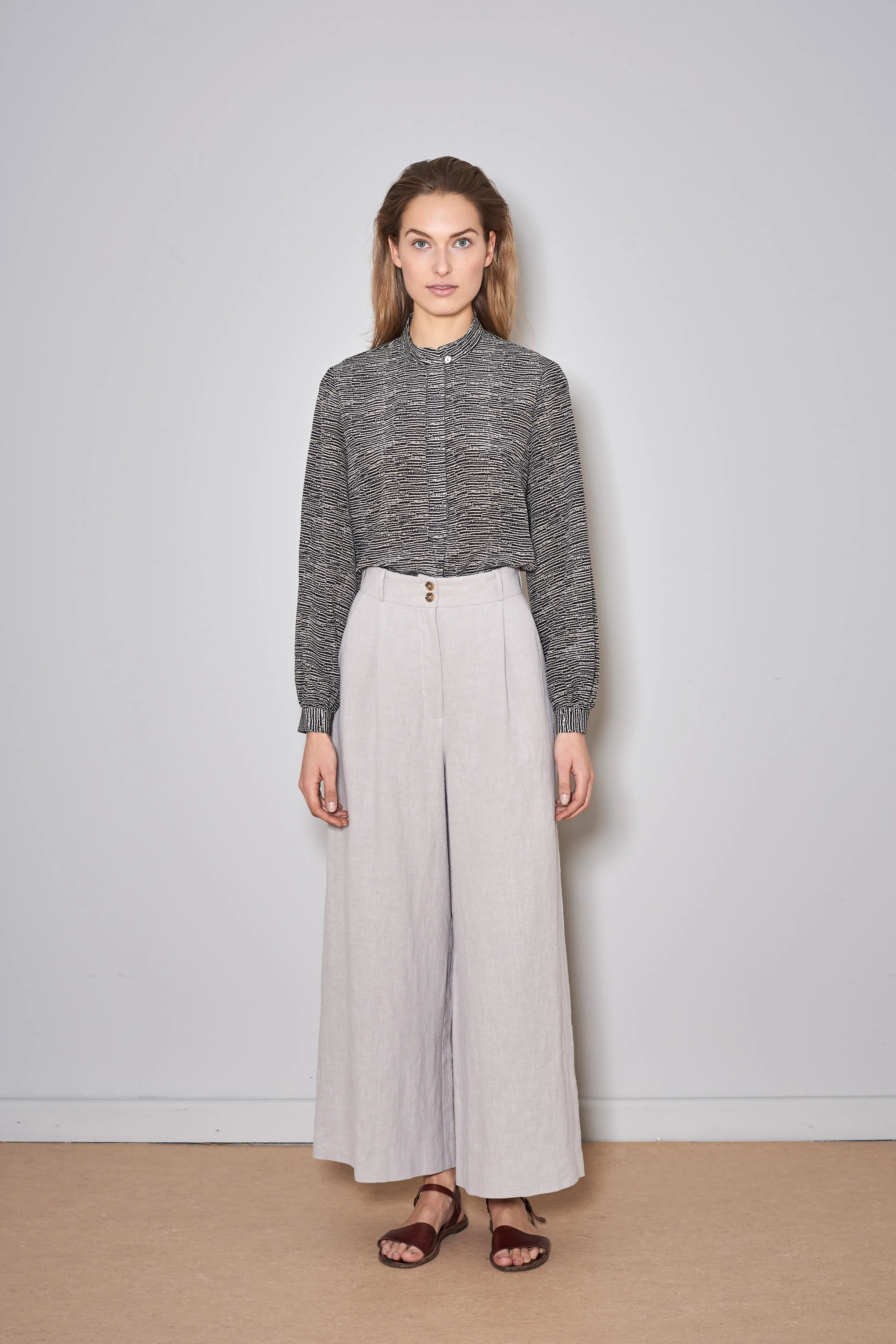 MANDRA BLOUSE stone melange silk