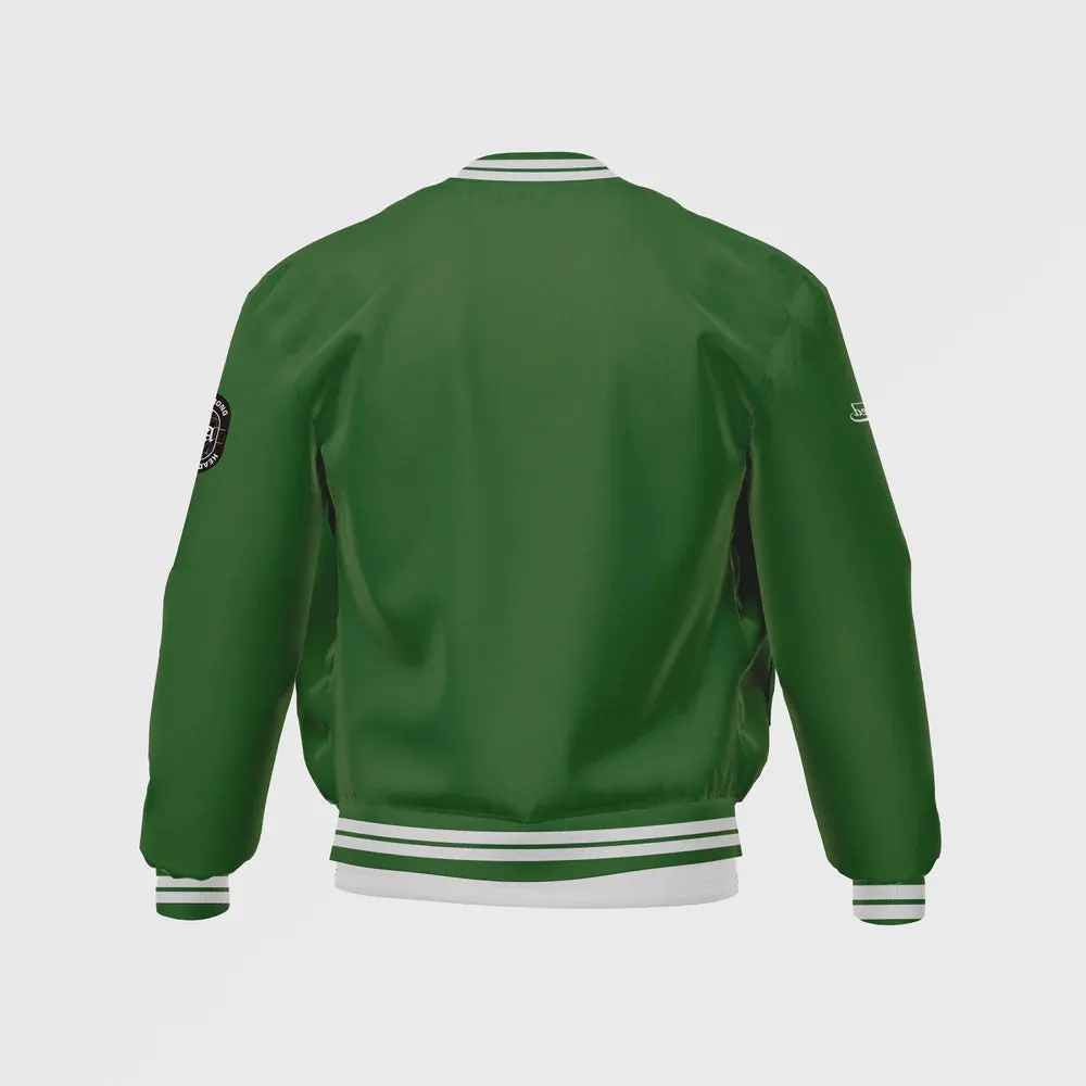 MEN’S GREEN SATIN BOMBER JACKET BY TJS