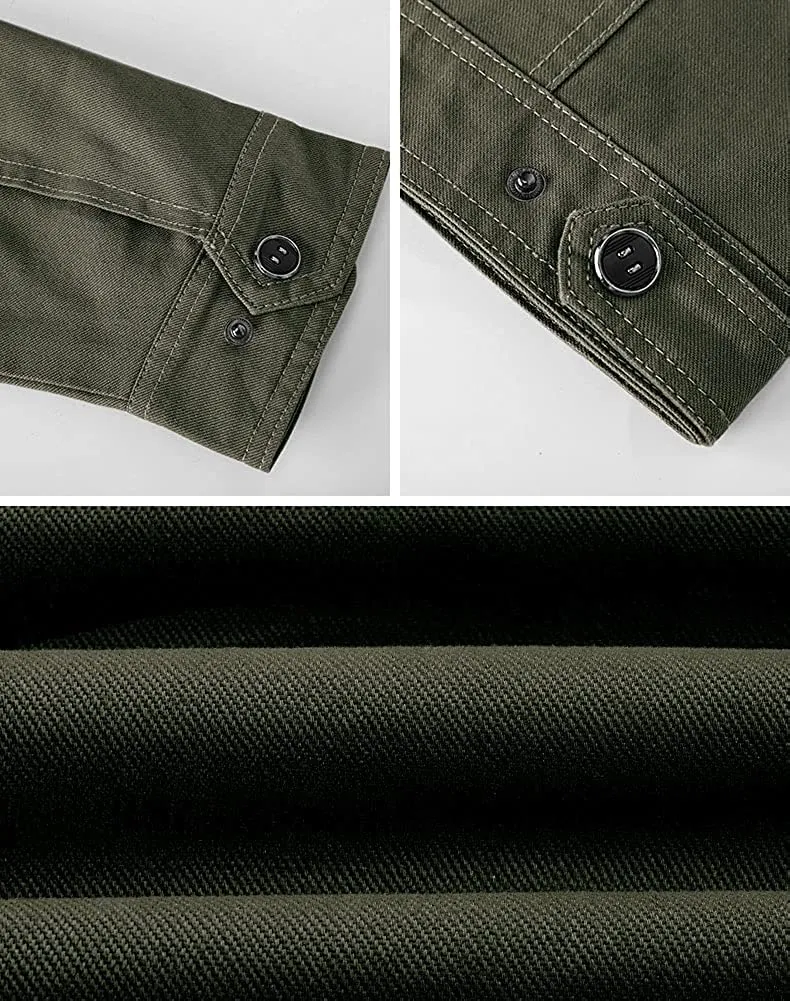 Men's Lightweight Cotton Military Jackets with Pockets