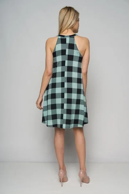 Mint Black Plaid Halter Dress