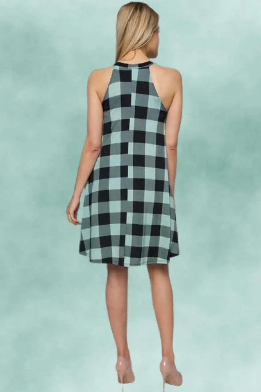 Mint Black Plaid Halter Dress
