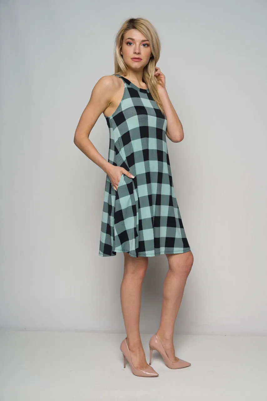 Mint Black Plaid Halter Dress