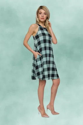 Mint Black Plaid Halter Dress