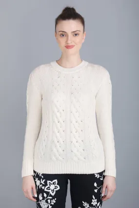 Natural Undyed Cable Knit Cashmere Sweater