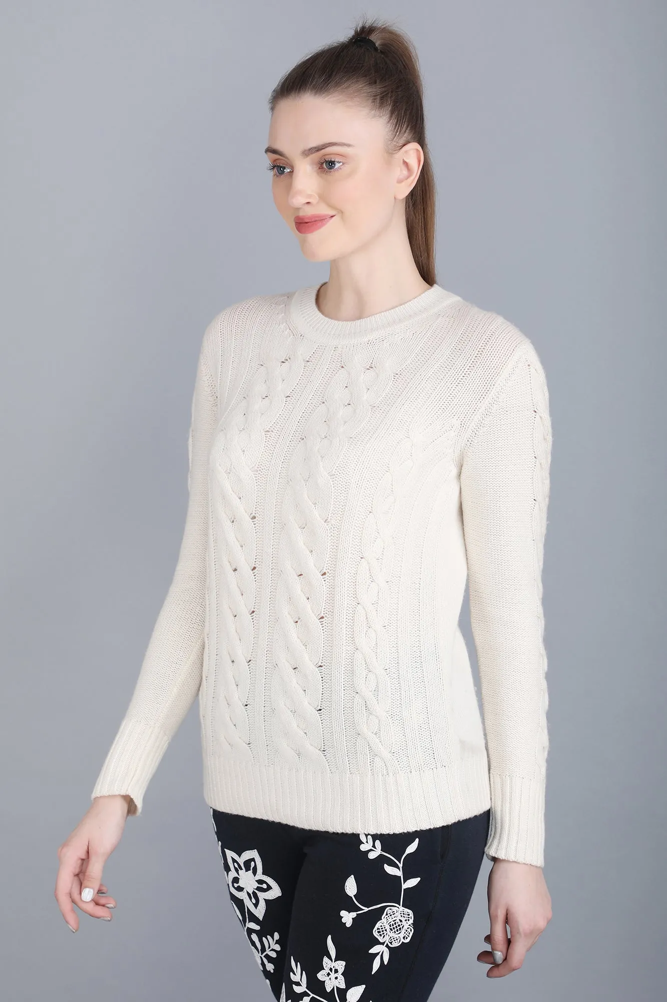 Natural Undyed Cable Knit Cashmere Sweater