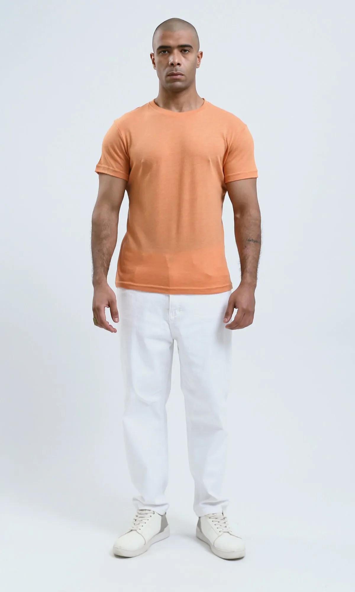 o188726 - Round Neck Light Orange Heather Basic Summer Tee