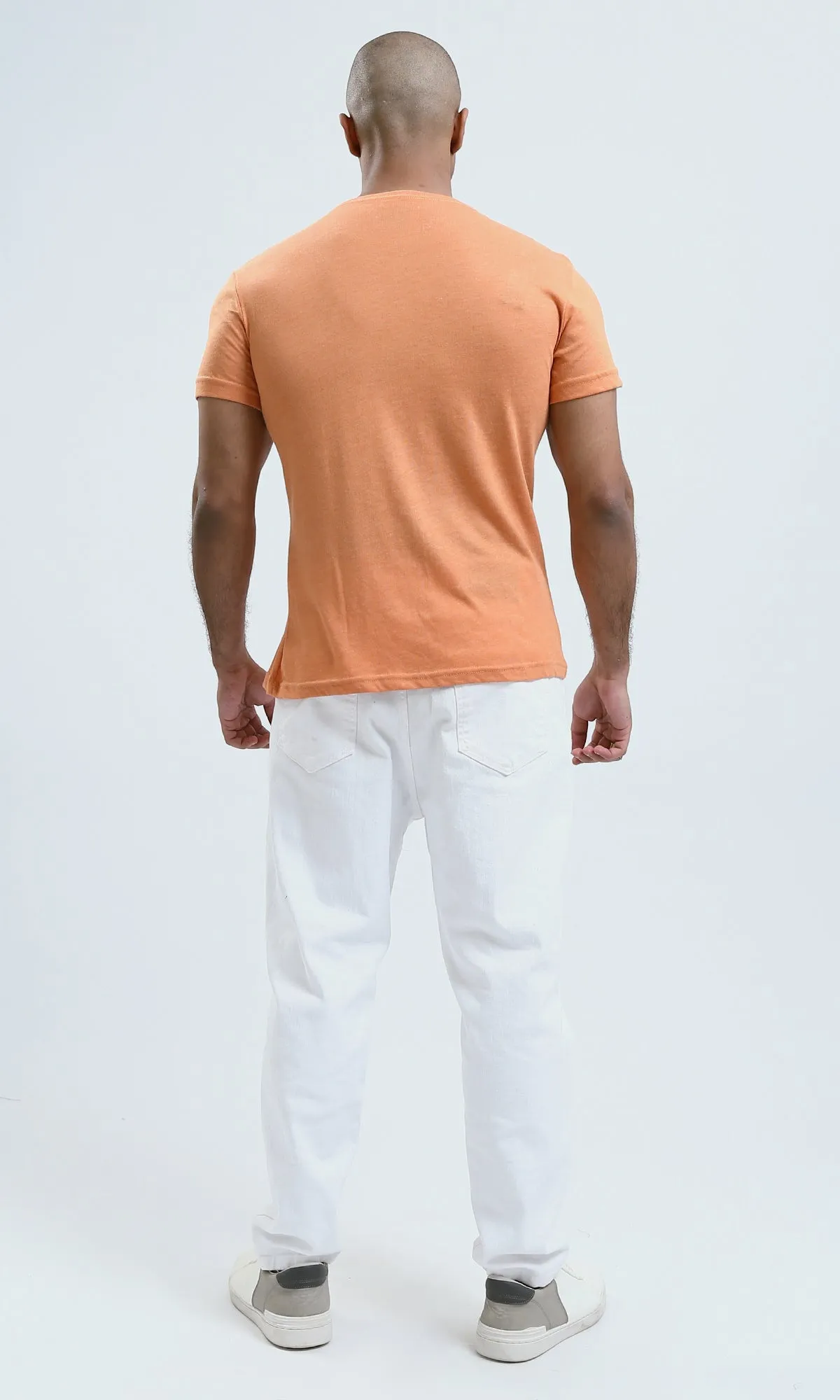 o188726 - Round Neck Light Orange Heather Basic Summer Tee