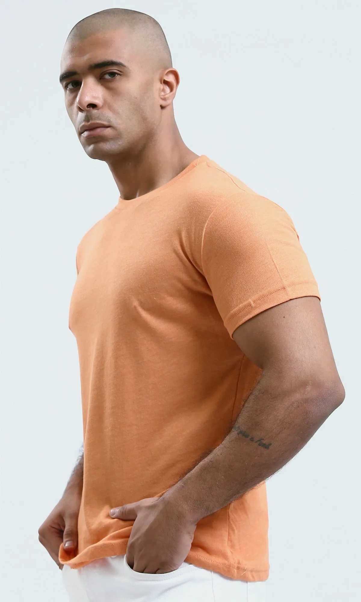 o188726 - Round Neck Light Orange Heather Basic Summer Tee
