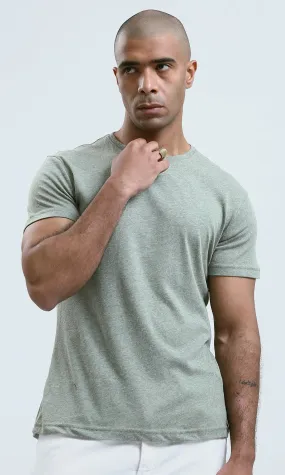 O188727 - Short Sleeves Solid Light Olive Basic Tee