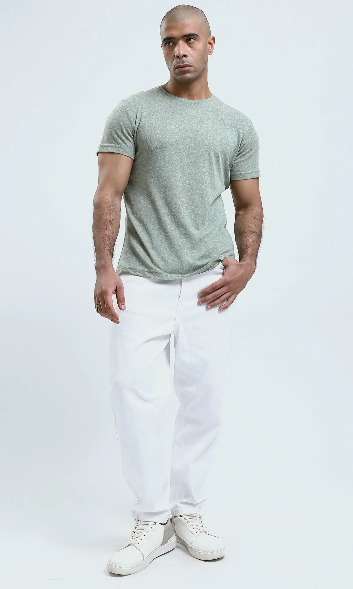 O188727 - Short Sleeves Solid Light Olive Basic Tee