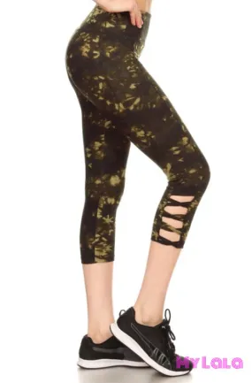 Olive Tie Dye Capri Active Wear