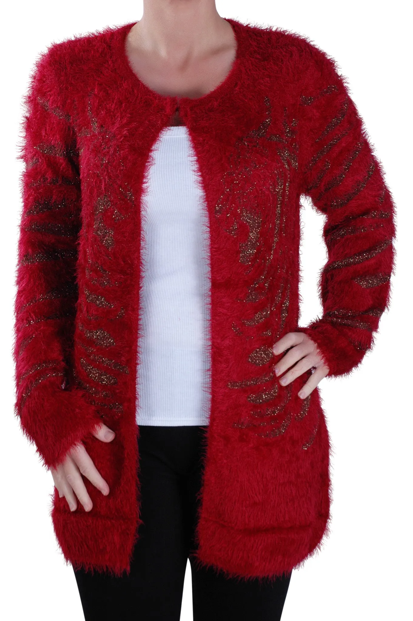 Open Front Knitted Fluffy Cardigan