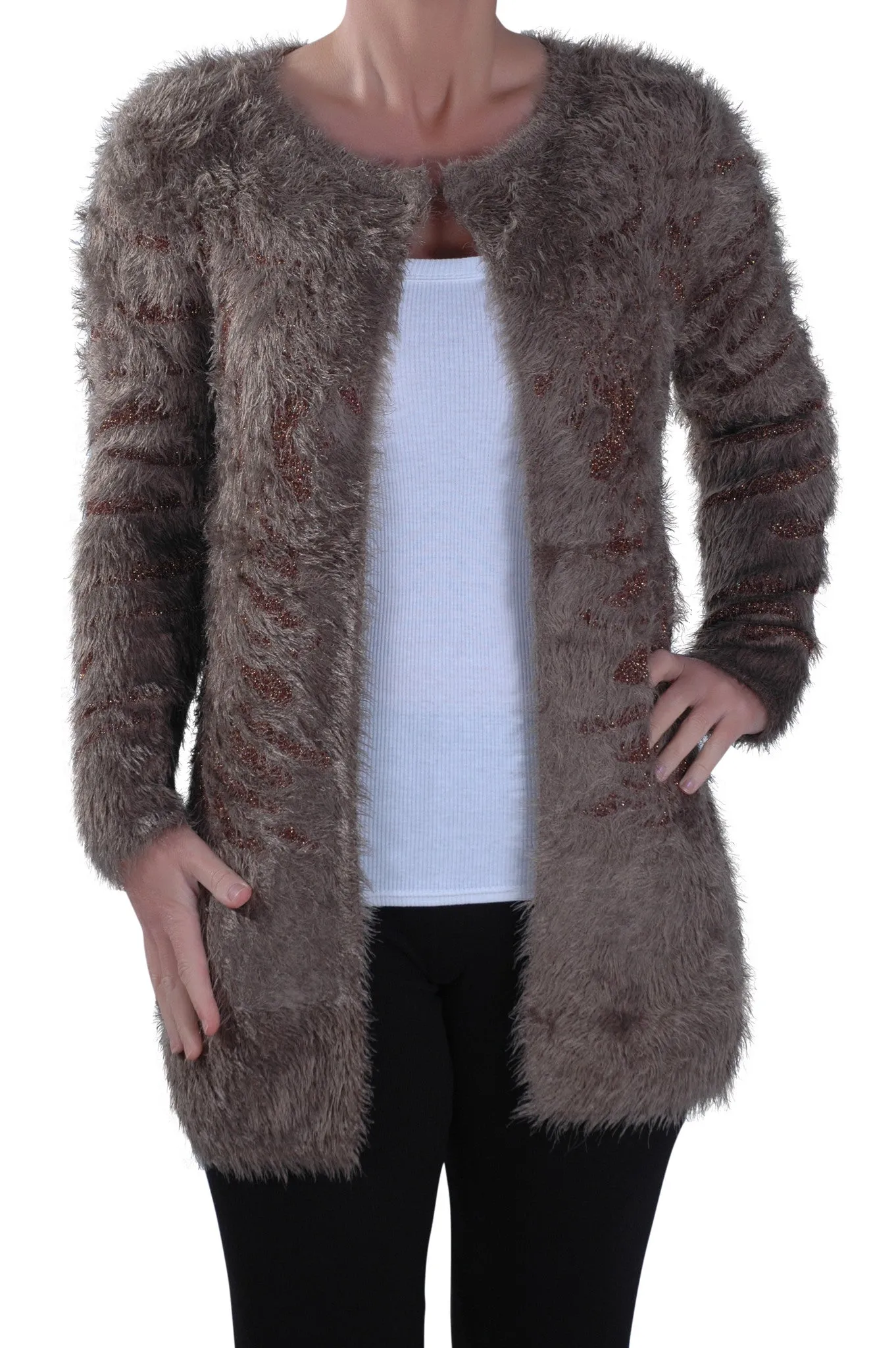 Open Front Knitted Fluffy Cardigan