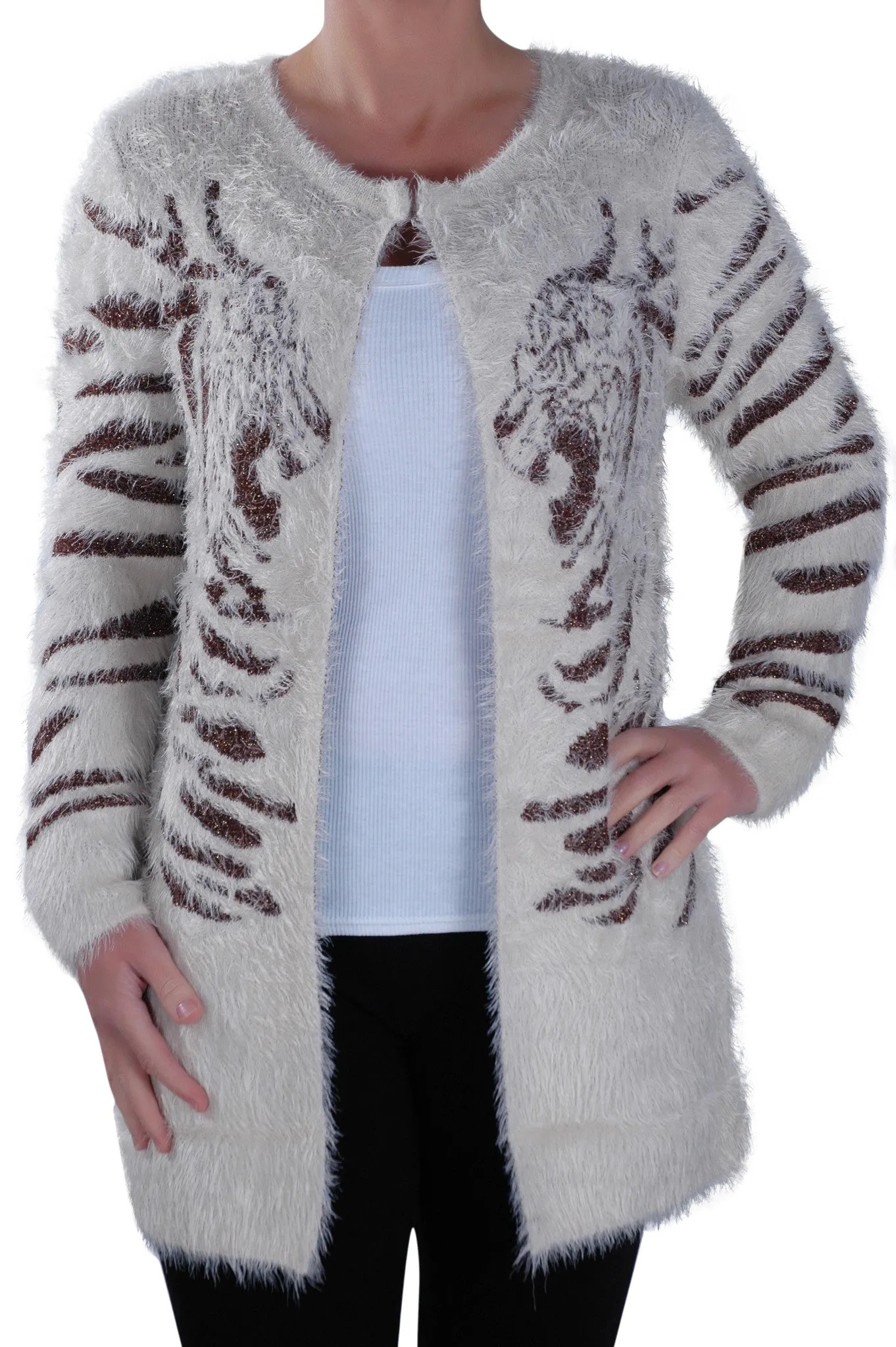 Open Front Knitted Fluffy Cardigan