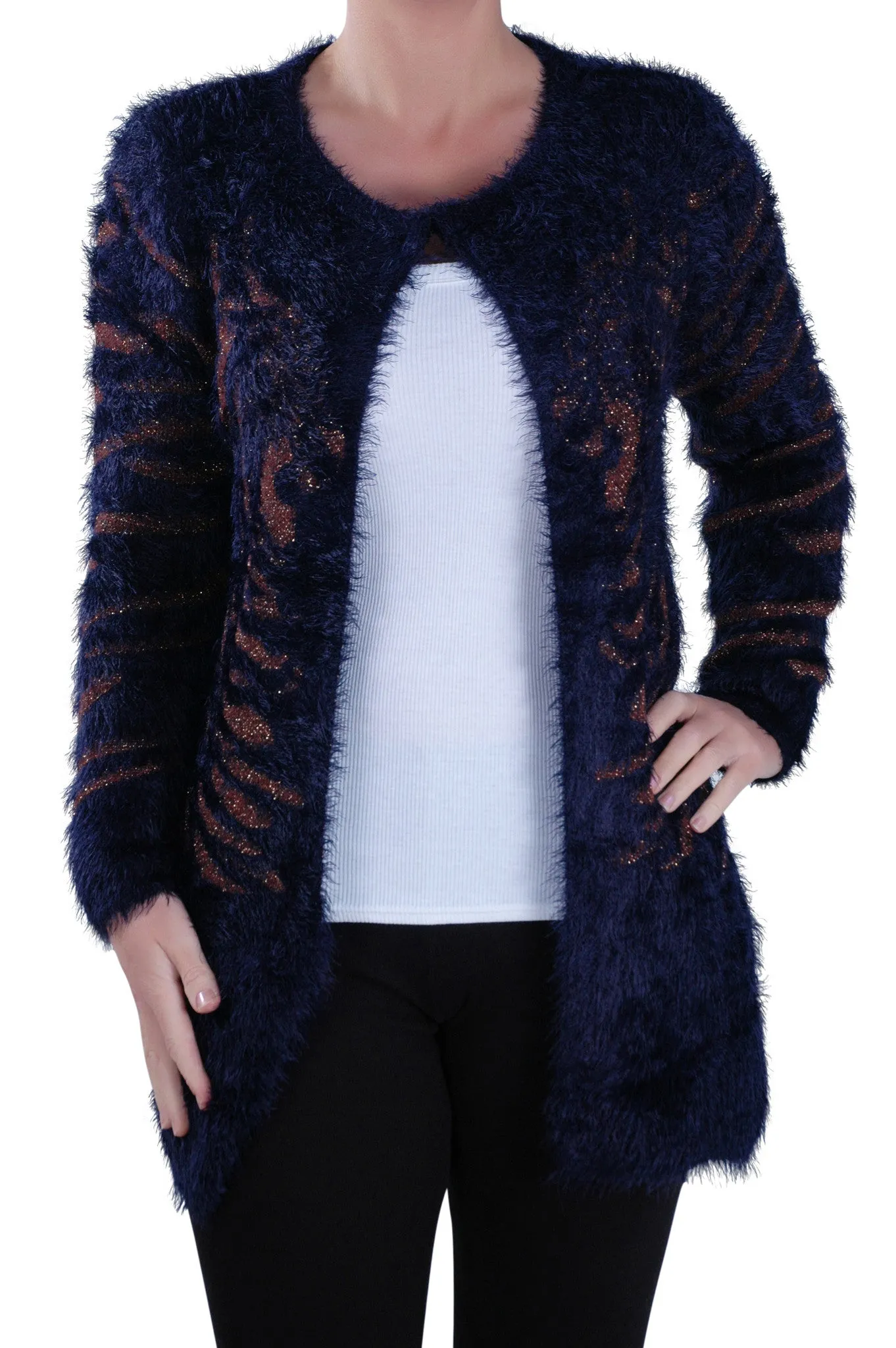 Open Front Knitted Fluffy Cardigan