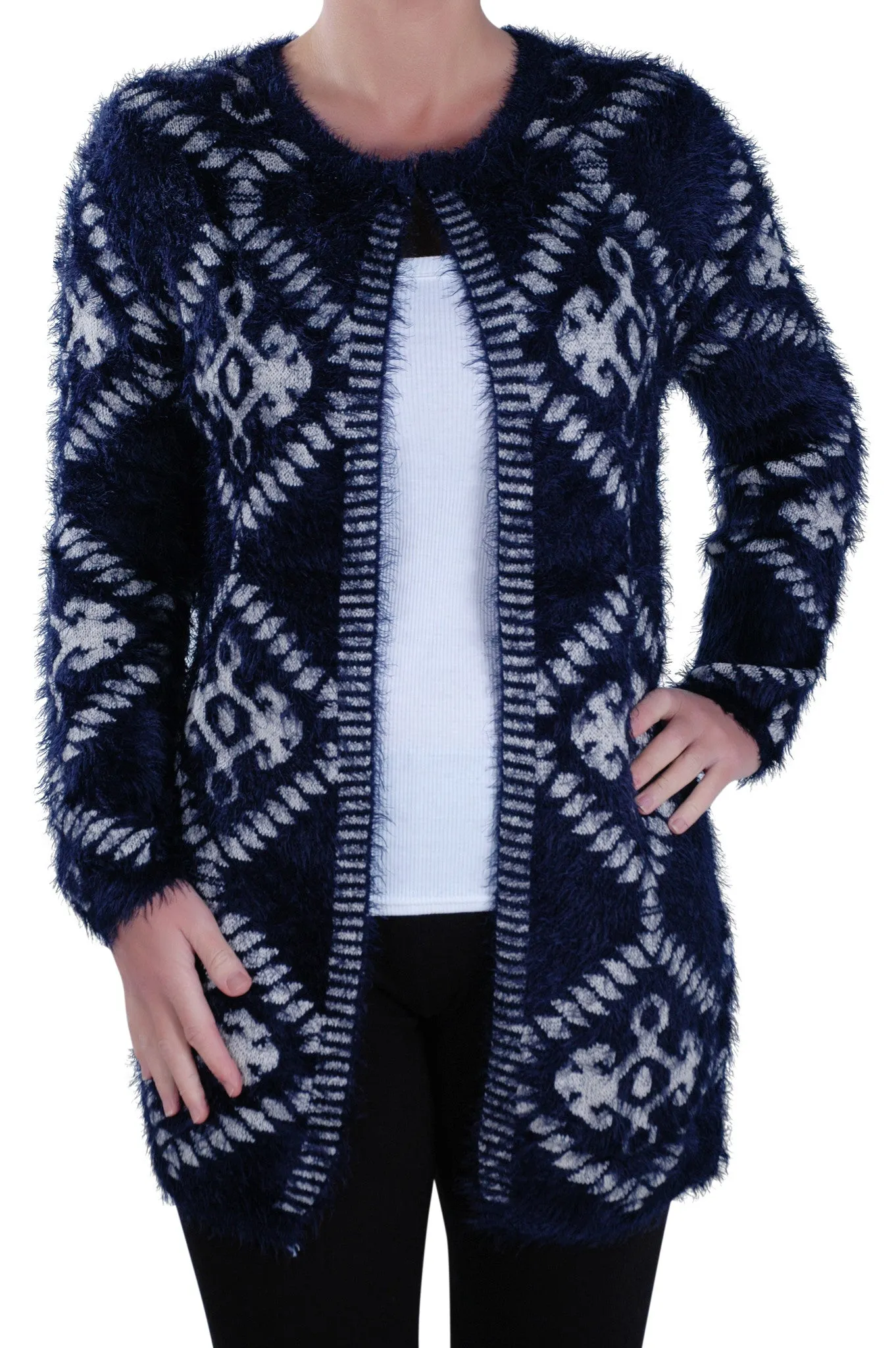 Open Front Knitted Fluffy Cardigan