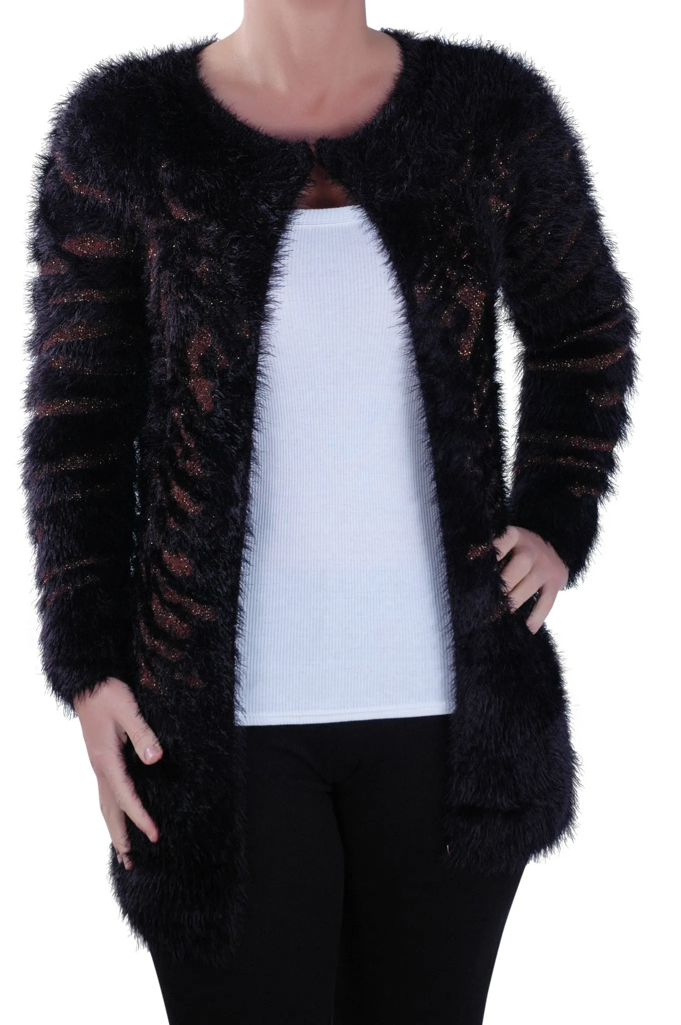 Open Front Knitted Fluffy Cardigan