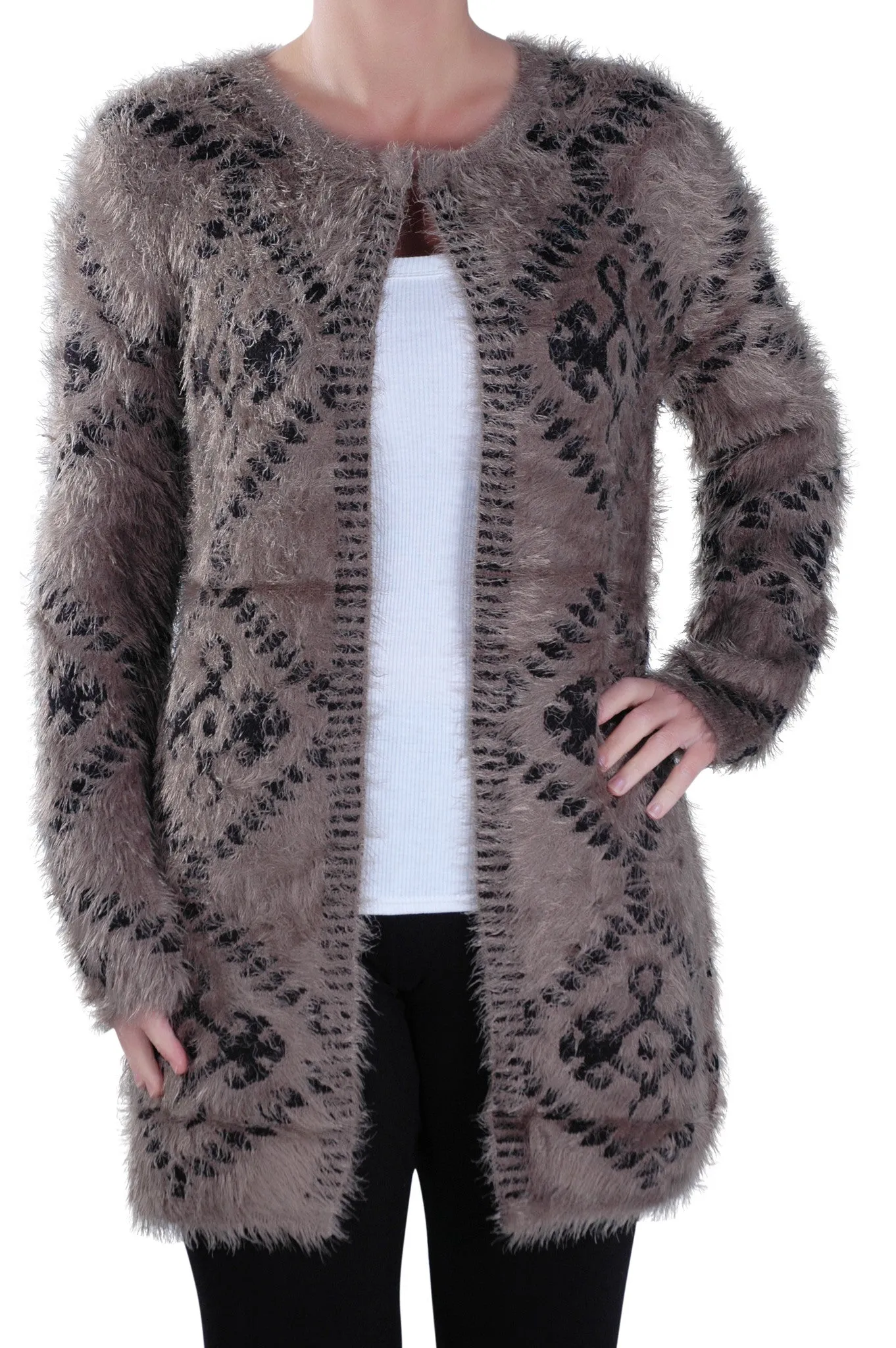 Open Front Knitted Fluffy Cardigan