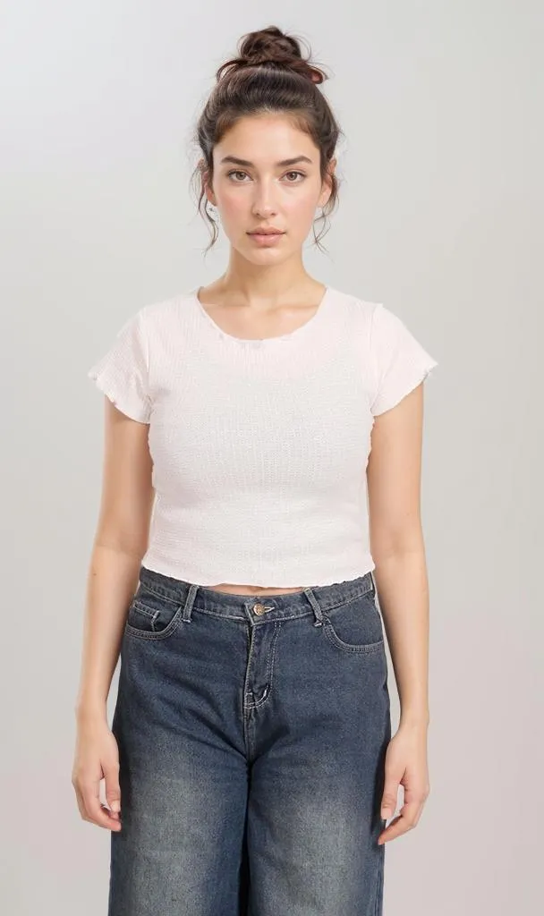 R205496-R205496 - Fitted Ribbed T-Shirt - Off White