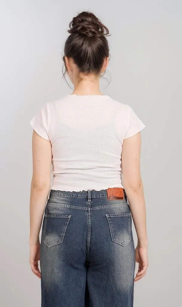 R205496-R205496 - Fitted Ribbed T-Shirt - Off White