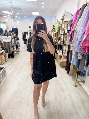 Rhinestone Faux Suede Shift Dress