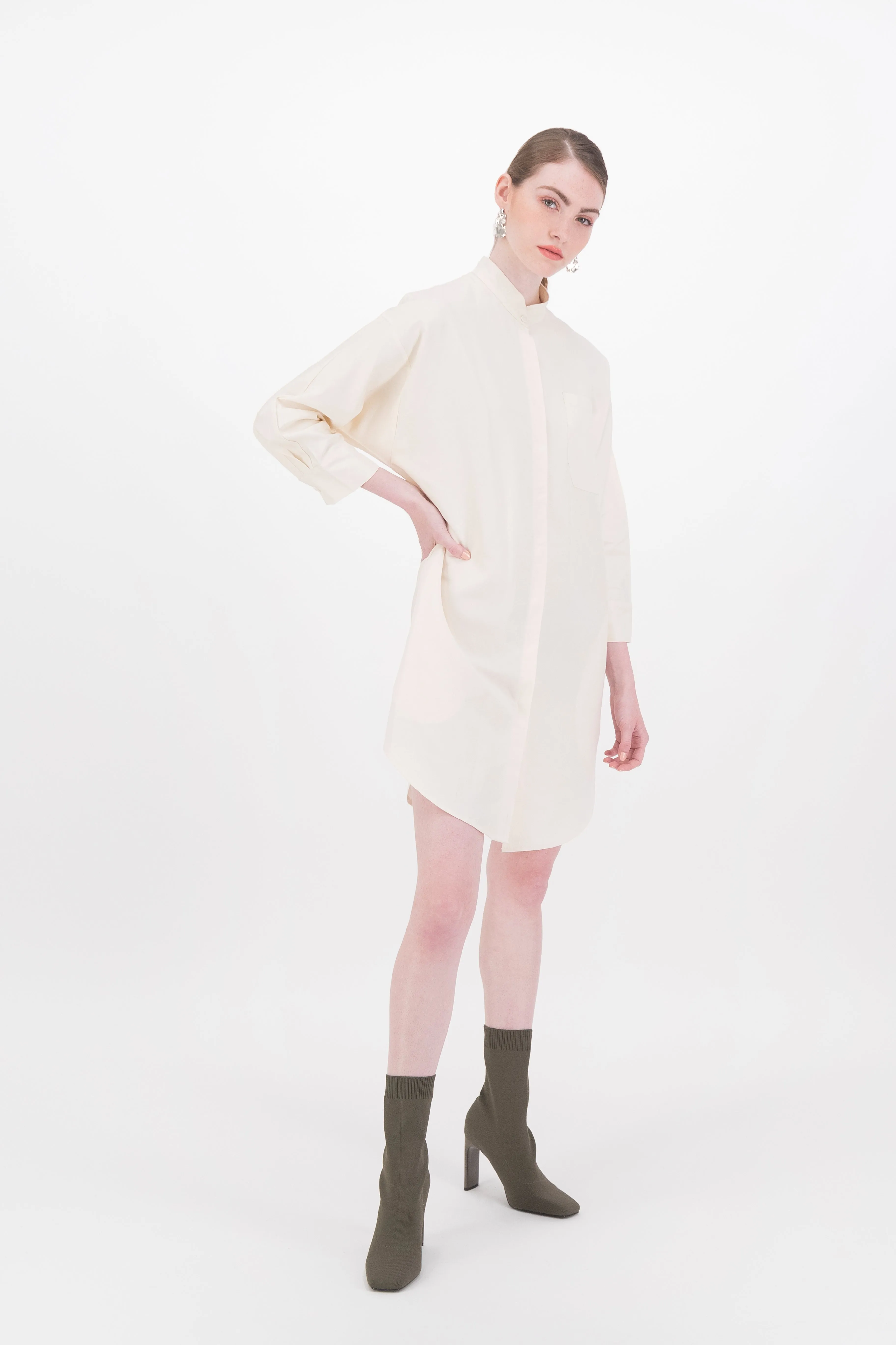 Sigma Linen-Silk Kimono Sleeve Shirt Dress