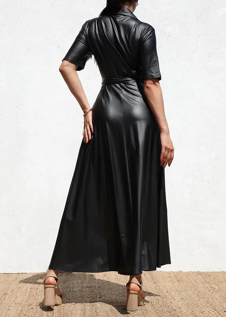 Sky Faux Wrap Leather Maxi Dress