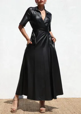 Sky Faux Wrap Leather Maxi Dress