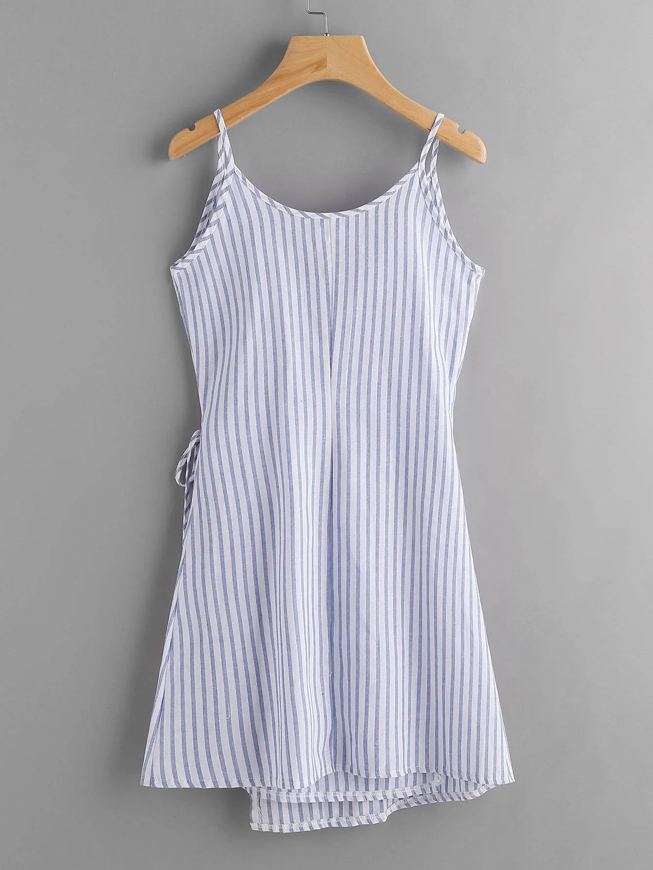 Vertical Striped Wrap Cami Dress