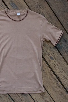 Vintage 1970s Brown Blank T-Shirt with Sleeve & Collar Detail - Small