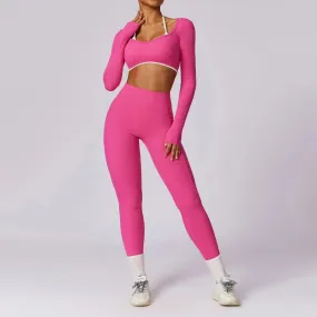 Yoga Set with Long Sleeve Crop Top and High Waist Leggings