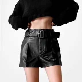Zara Black Paperbag Style High Waisted Belted Faux Leather Shorts Size XS/S